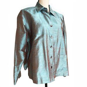 VTG TravelSmith Silk Jacket Blazer Top Iridescent Teal Size LP